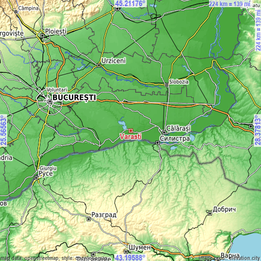 Topographic map of Vărăști