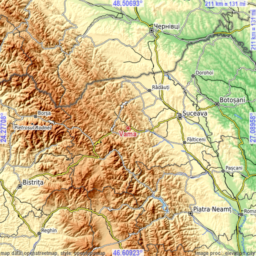 Topographic map of Vama