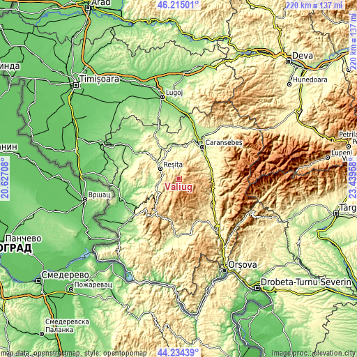 Topographic map of Văliug