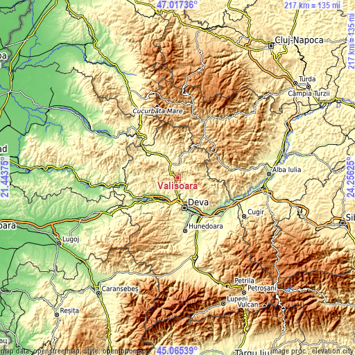 Topographic map of Vălişoara