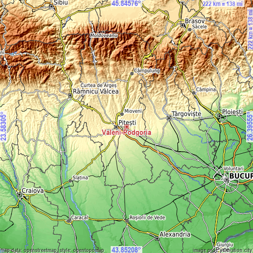 Topographic map of Văleni-Podgoria