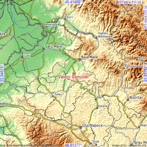 Topographic map of Vălenii Șomcutei