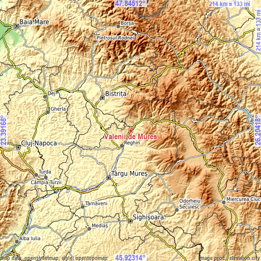 Topographic map of Vălenii de Mureș