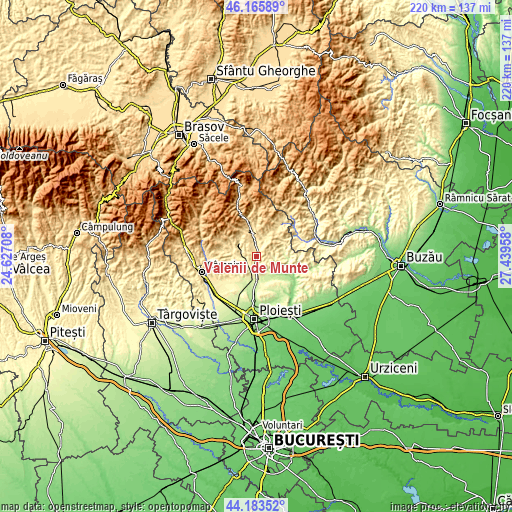 Topographic map of Vălenii de Munte