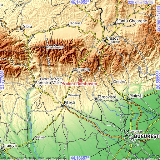 Topographic map of Văleni-Dâmbovița