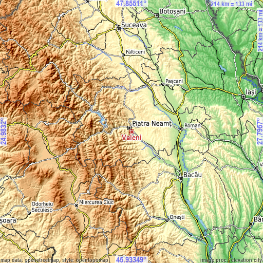 Topographic map of Văleni