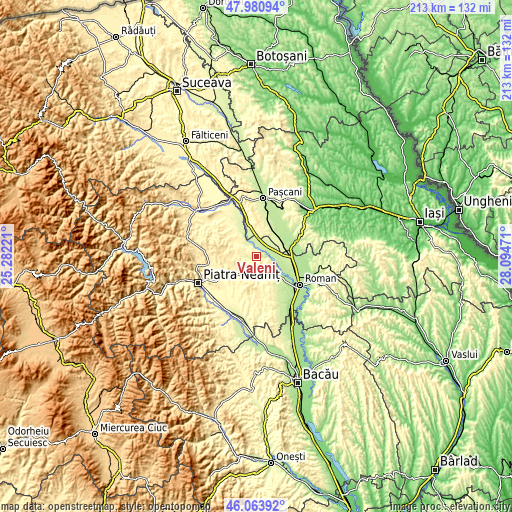 Topographic map of Văleni