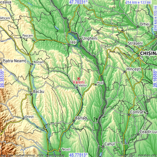 Topographic map of Văleni