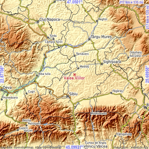 Topographic map of Valea Viilor