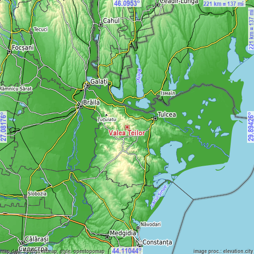 Topographic map of Valea Teilor