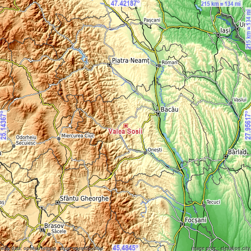 Topographic map of Valea Șoșii