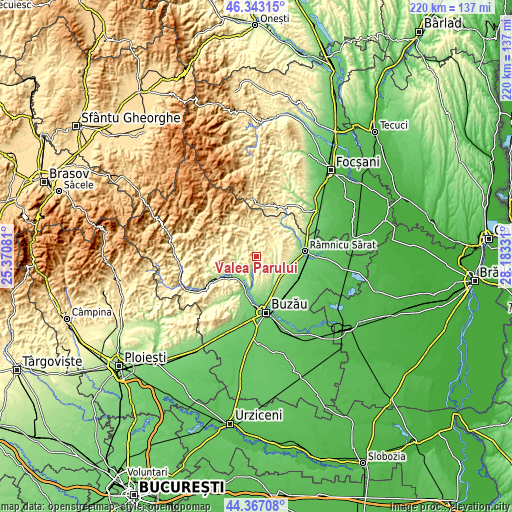 Topographic map of Valea Părului