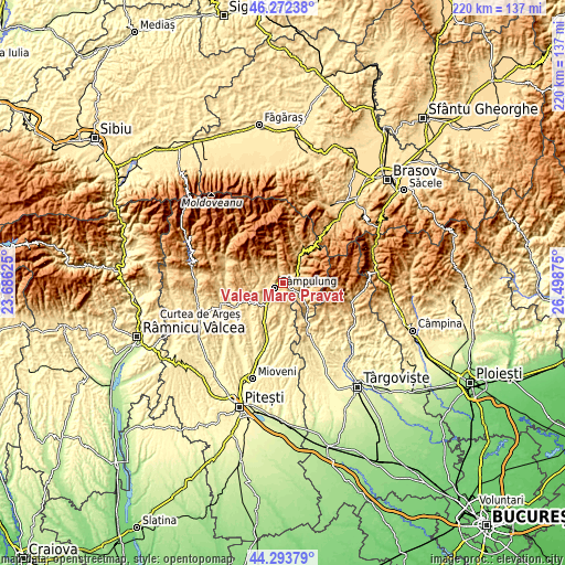 Topographic map of Valea Mare Pravăț