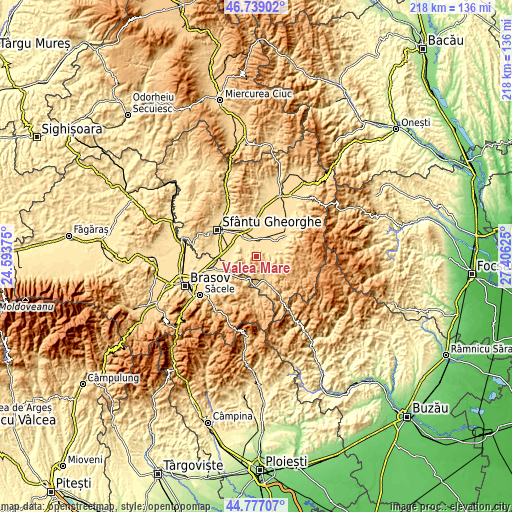 Topographic map of Valea Mare