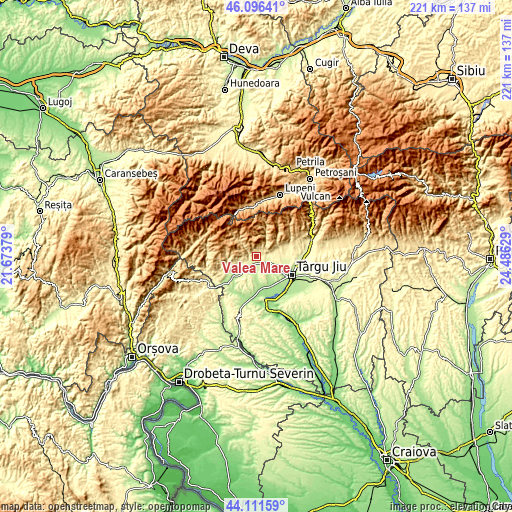 Topographic map of Valea Mare