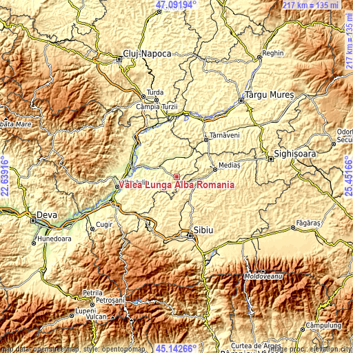 Topographic map of Valea Lungă Alba Romania