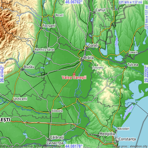 Topographic map of Valea Cânepii