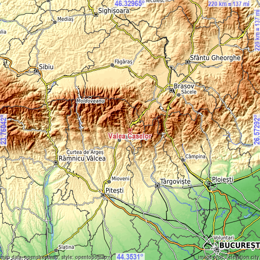 Topographic map of Valea Caselor