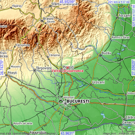 Topographic map of Valea Călugărească