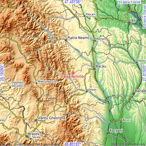 Topographic map of Valea Arinilor