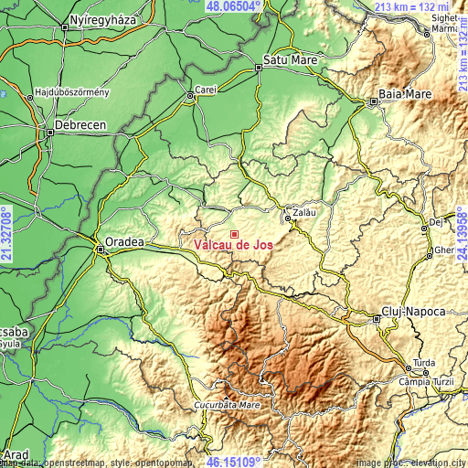 Topographic map of Valcău de Jos