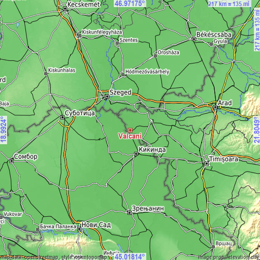 Topographic map of Vălcani