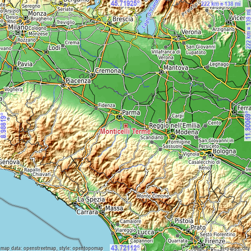 Topographic map of Monticelli Terme
