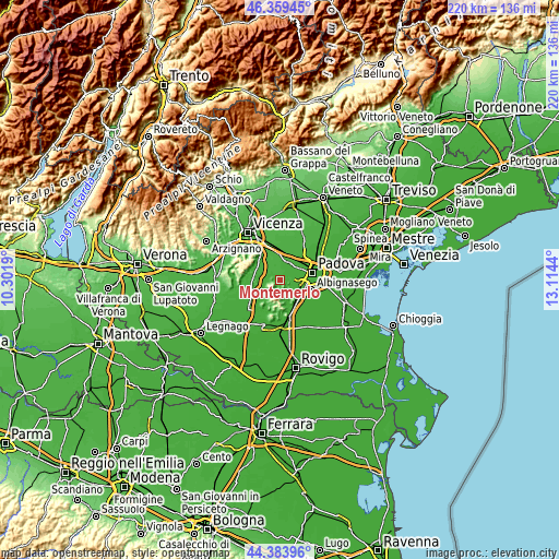 Topographic map of Montemerlo