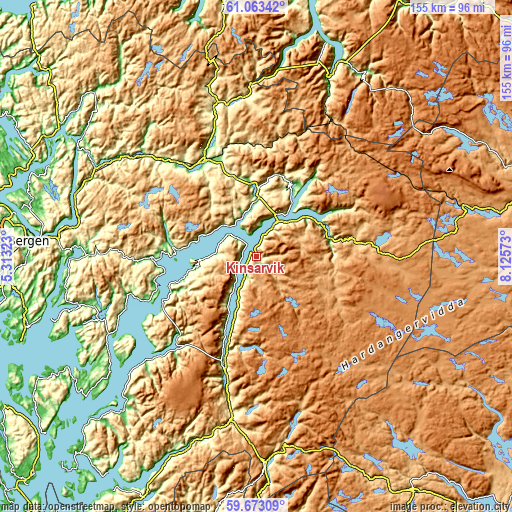 Topographic map of Kinsarvik