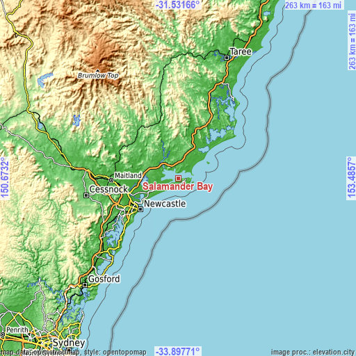 Topographic map of Salamander Bay