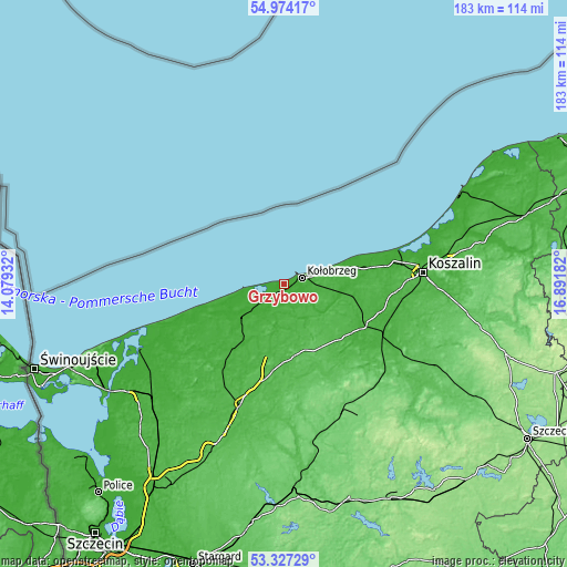 Topographic map of Grzybowo