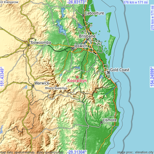 Topographic map of Kooralbyn