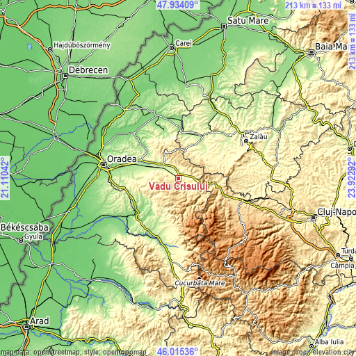 Topographic map of Vadu Crişului