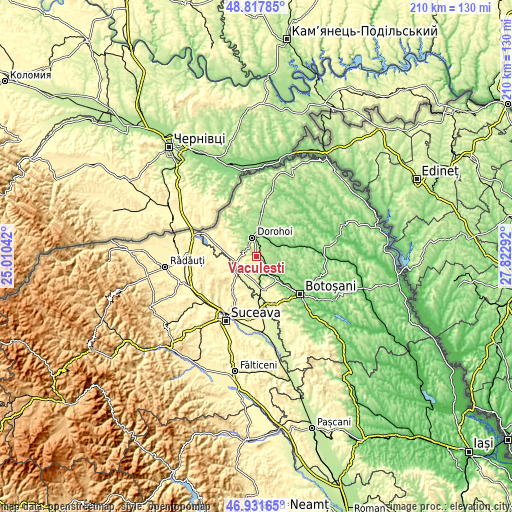 Topographic map of Văculeşti