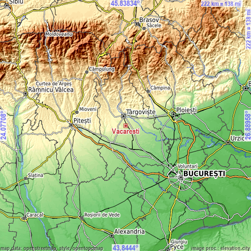 Topographic map of Văcăreşti