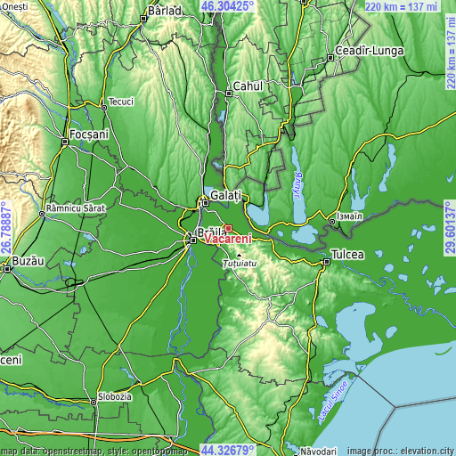 Topographic map of Văcăreni