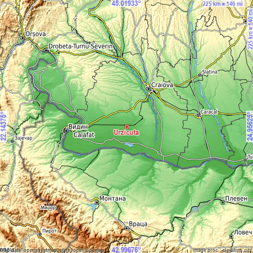 Topographic map of Urzicuţa