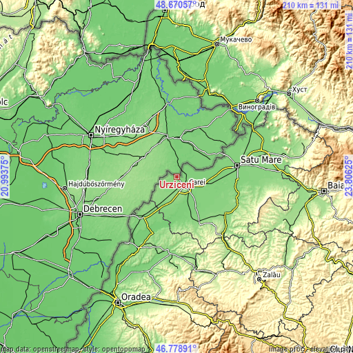 Topographic map of Urziceni