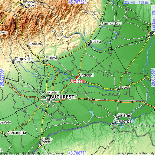 Topographic map of Urziceni