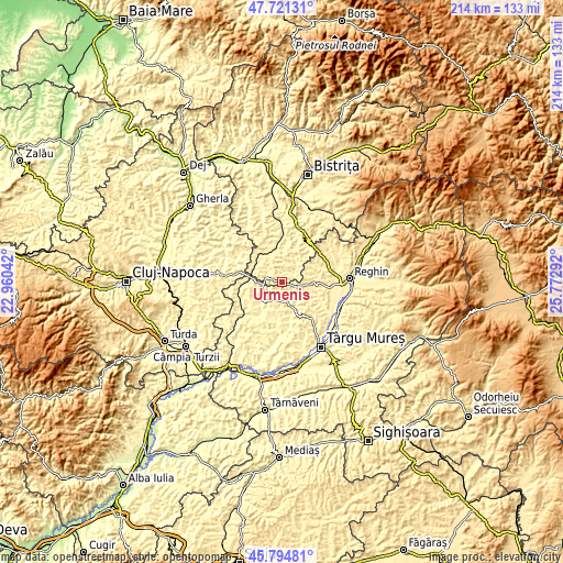 Topographic map of Urmeniş