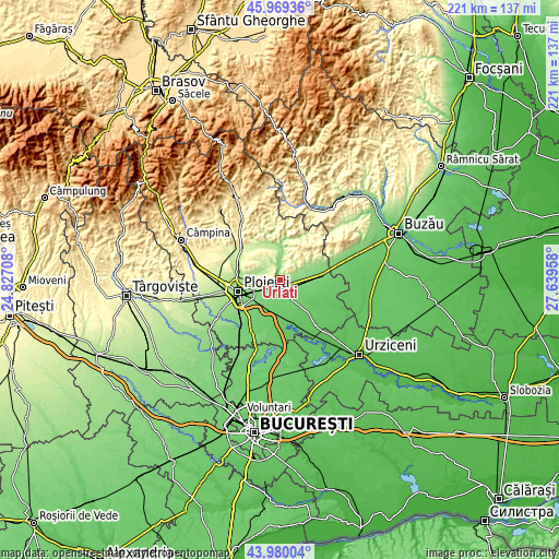 Topographic map of Urlaţi