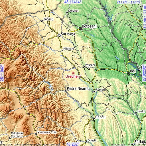 Topographic map of Urecheni