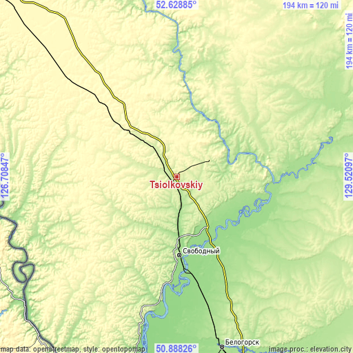 Topographic map of Tsiolkovskiy