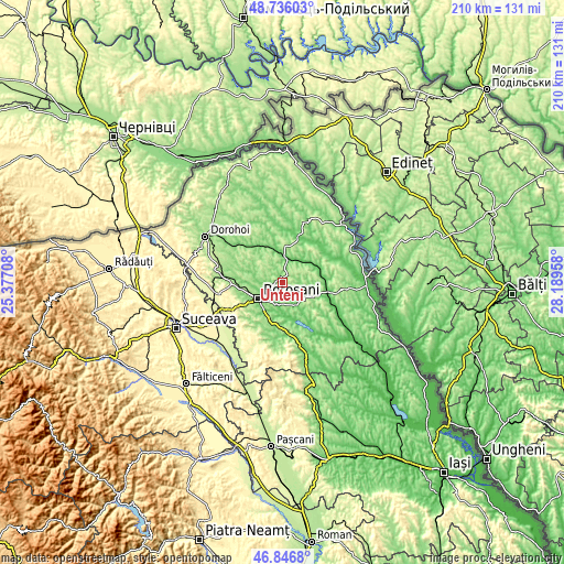 Topographic map of Unţeni