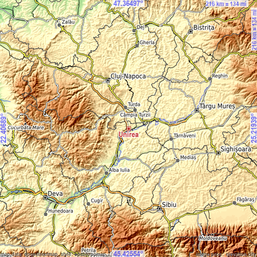 Topographic map of Unirea