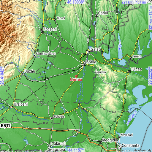 Topographic map of Unirea