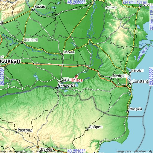 Topographic map of Unirea