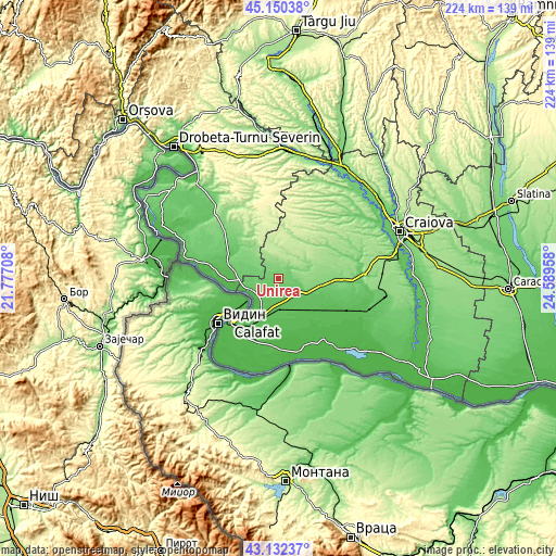 Topographic map of Unirea