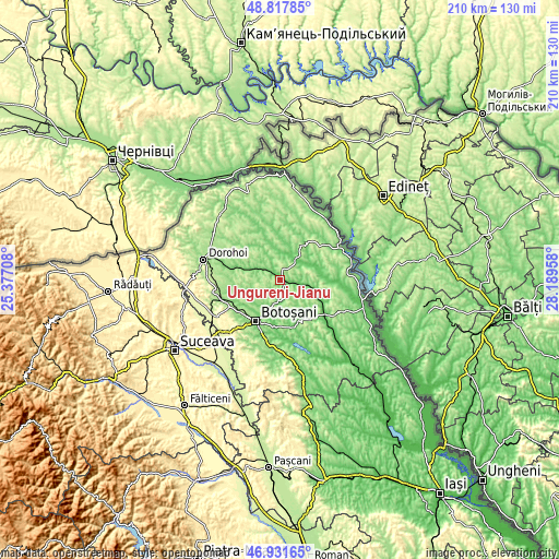 Topographic map of Ungureni-Jianu