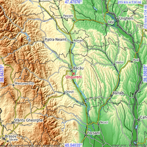 Topographic map of Ungureni